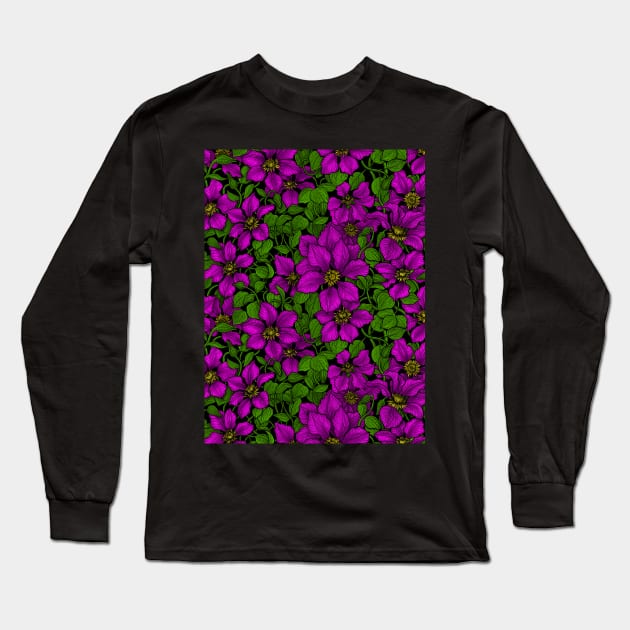 Pink Clematis vine Long Sleeve T-Shirt by katerinamk